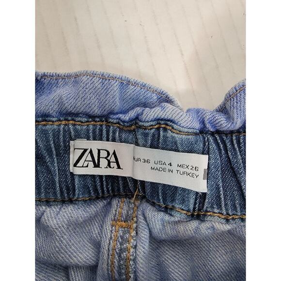 ZARA Barrel Jeans Womens SZ 4 High Rise Scrunch Waist Patch Pocket - Picture 6 of 9